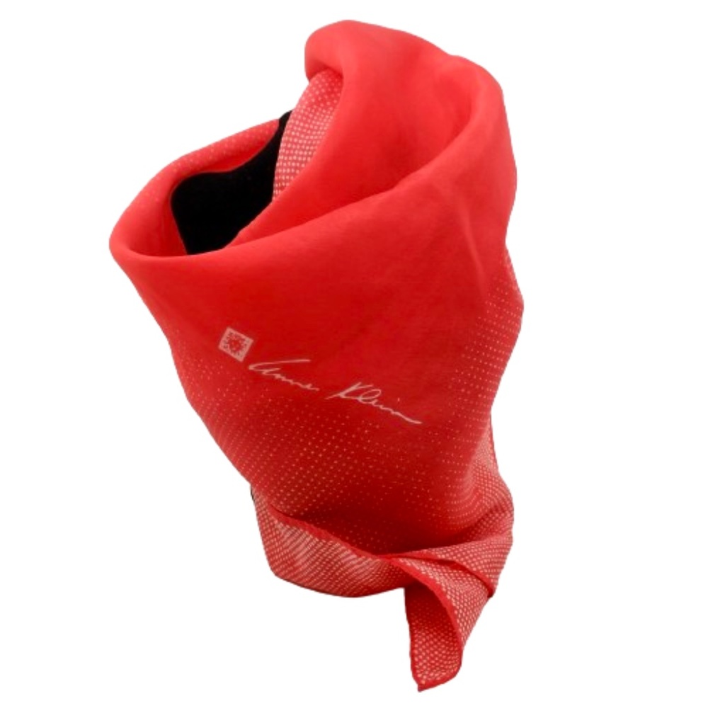 VINTAGE 1970s ANNE KLEIN~ RED & WHITE DOTTED SILK SQUARE SCARF~26" x 26"